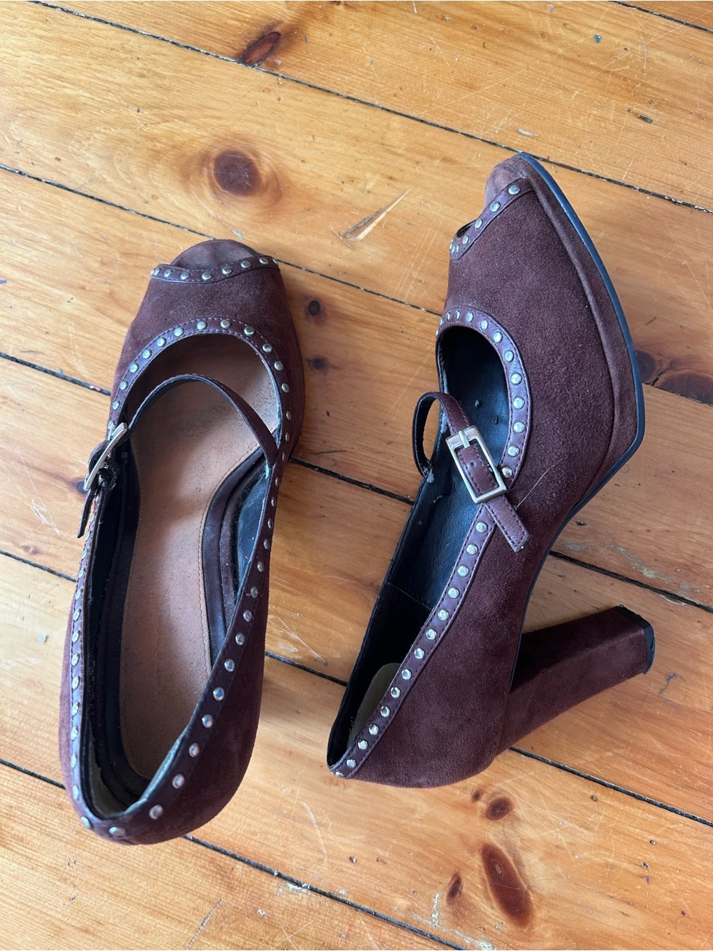 Aerosoles Peep Toe Pump Suede Brown Comfort Shoe 8 transpose